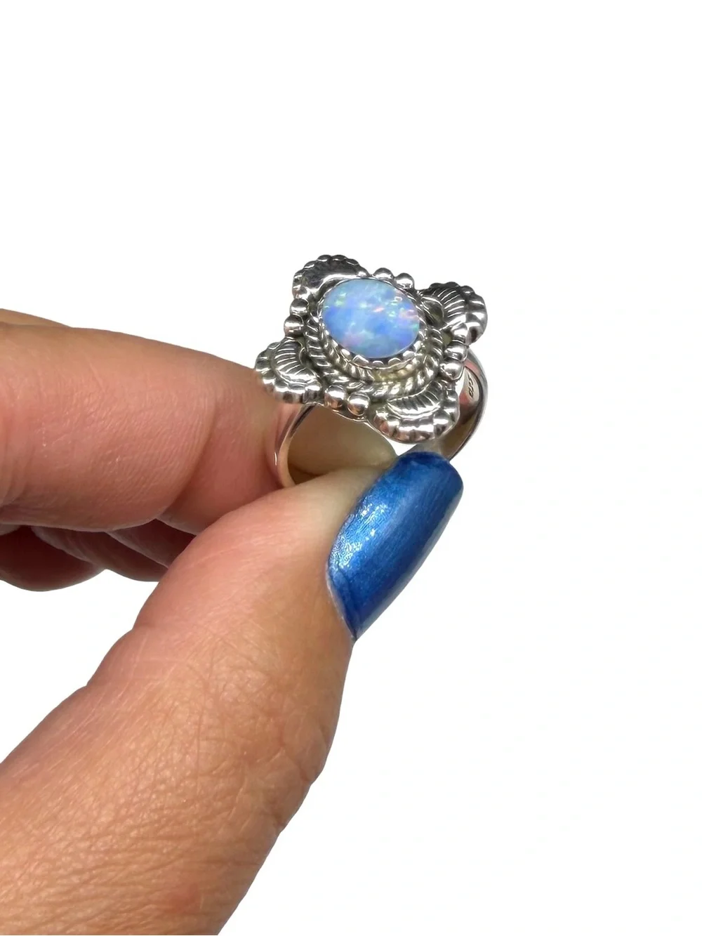 Fire Opal Ring Size 7 Solid 925 Sterling Silver Light Blue Stone